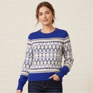 LOFT Fair Isle Sweater - Cobalt Blue, Ivory, and Pale Yellow